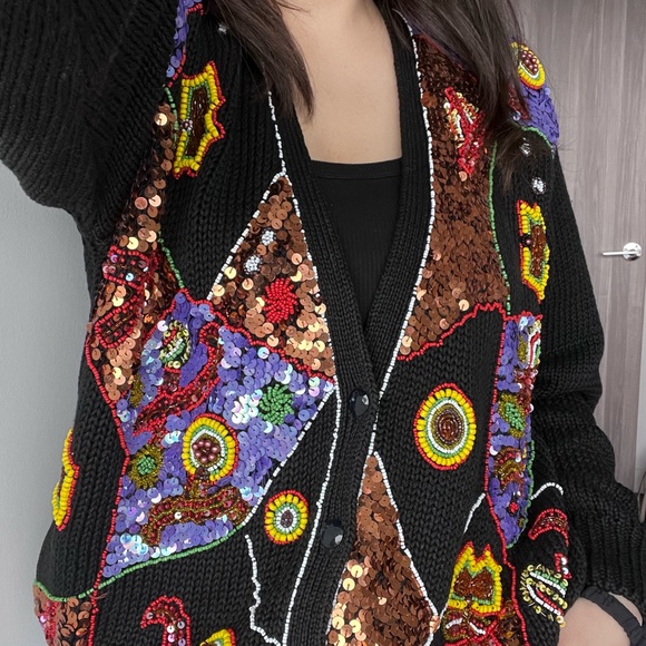 VINTAGE 80’s Multicoloured Beaded  Cardigan Sweater - Picture 8 of 12